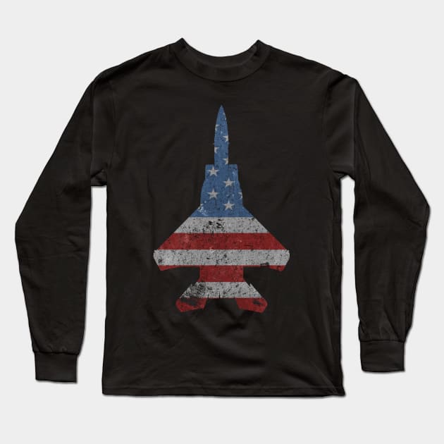 F-15 Eagle Jet Fighter Vintage American Flag Vintage Long Sleeve T-Shirt by DesignedForFlight